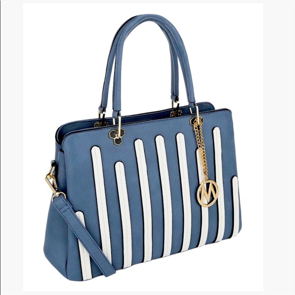 MKF NWT blue skate and white satchel.